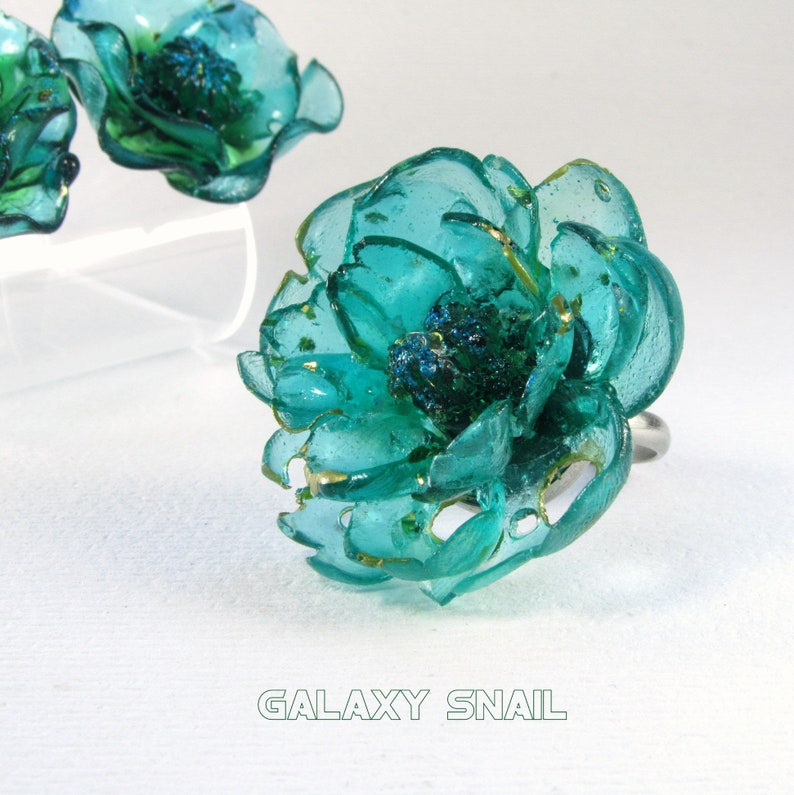 Jewelry Set Ring Earrings The Mermaid Flowers Size Ring adjustment 4 US 8 US