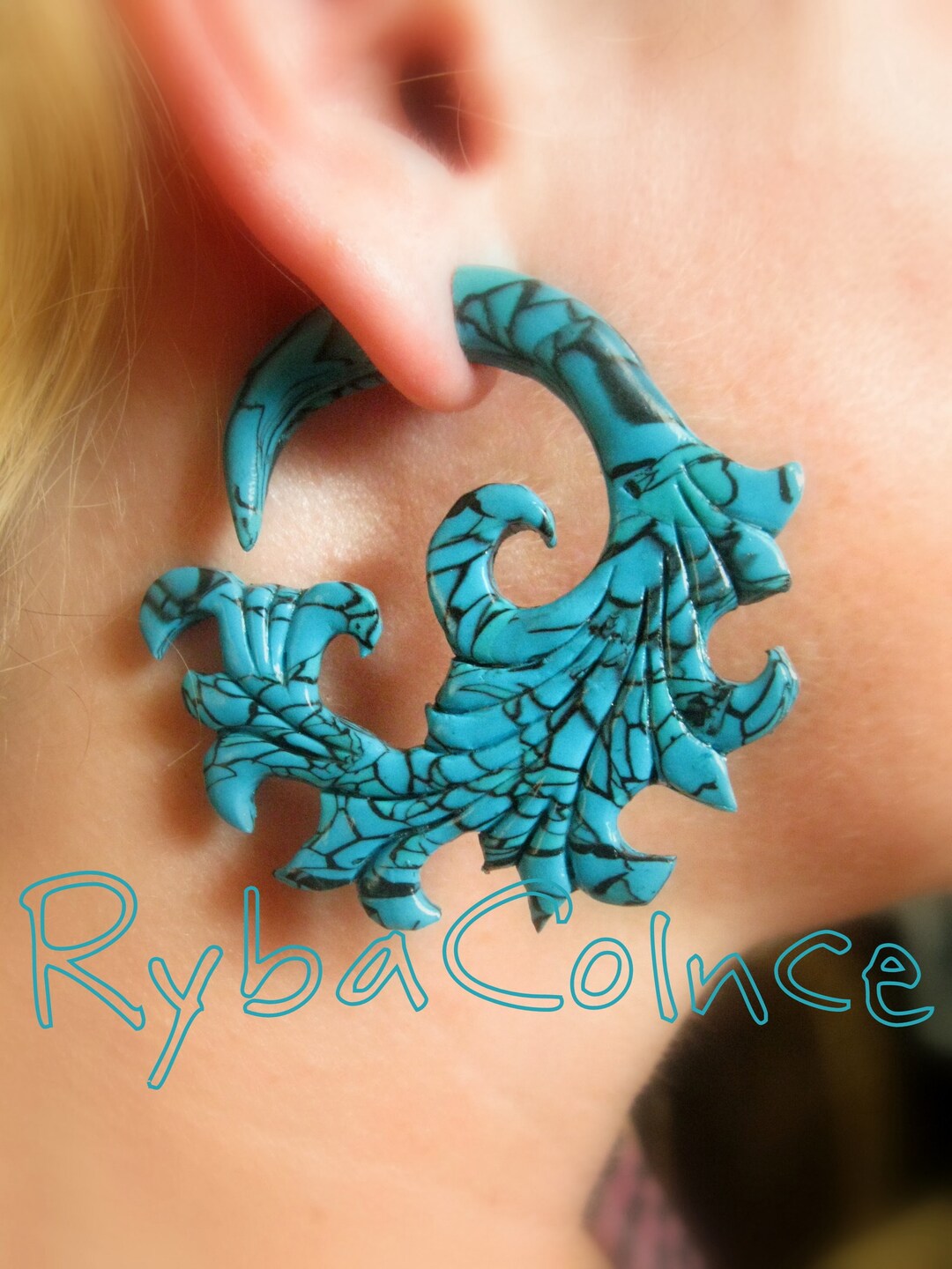 Earrings the Turquoise Fake Ear Gauge / Faux Gauge/gauge Earrings 8g, 6g ,4g, 2g, 0g, 00g, 3/8