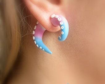 Earrings The Teal Galaxy  Tentacles Faux Gauges  Fake Plugs