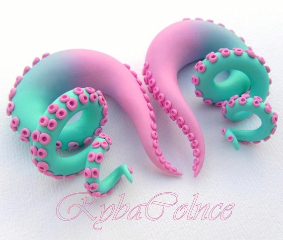 The Pastel Goth Tentacle Gauges / earrings / plugs/ fake gauges 8g, 6g , 2g, 0g, 00g, 3/8&quot;, 1/2&quot;, 9/16&quot;, 5/8&quot;, 3/4&quot;,7/8&quot;, 1&quot;