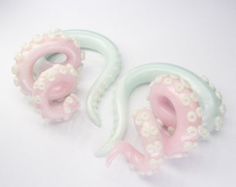 The Pastel Goth Tentacle Mint Fresh Gauges / earrings / plugs/ fake gauges 8g, 6g , 2g, 0g, 00g, 3/8", 1/2", 9/16", 5/8", 3/4",7/8", 1"