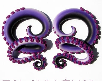 The Ursula Pastel Tentacle Gauges, earrings, plugs, fake gauges 8g, 6g , 2g, 0g, 00g, 3/8", 1/2", 9/16", 5/8", 3/4",7/8", 1"