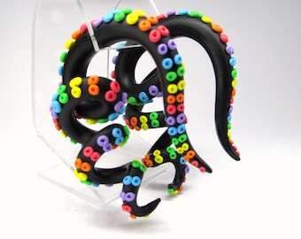 The Pastel Goth Tentacle Black Rainbow Gauges / earrings / plugs/ fake gauges 8g, 6g , 2g, 0g, 00g, 3/8", 1/2", 9/16", 5/8", 3/4",7/8", 1"