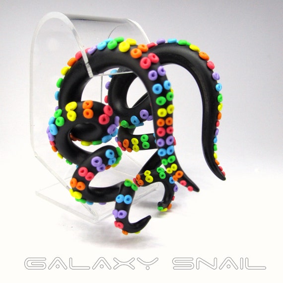 The Pastel Goth Tentacle Black Rainbow Gauges / earrings / plugs/ fake gauges 8g, 6g , 2g, 0g, 00g, 3/8&quot;, 1/2&quot;, 9/16&quot;, 5/8&quot;, 3/4&quot;,7/8&quot;, 1&quot;