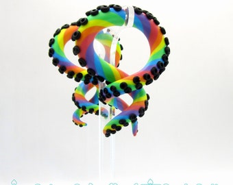 The Dark Rainbow Pastel Goth Tentacle Gauges, earrings, plugs, fake gauges 8g, 6g , 2g, 0g, 00g, 3/8", 1/2", 9/16", 5/8", 3/4",7/8", 1"