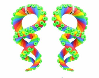 The Ultraviolet Glow Tentacle Gauges / earrings / plugs/ fake gauges 8g, 6g , 2g, 0g, 00g, 3/8", 1/2", 9/16", 5/8", 3/4",7/8", 1"