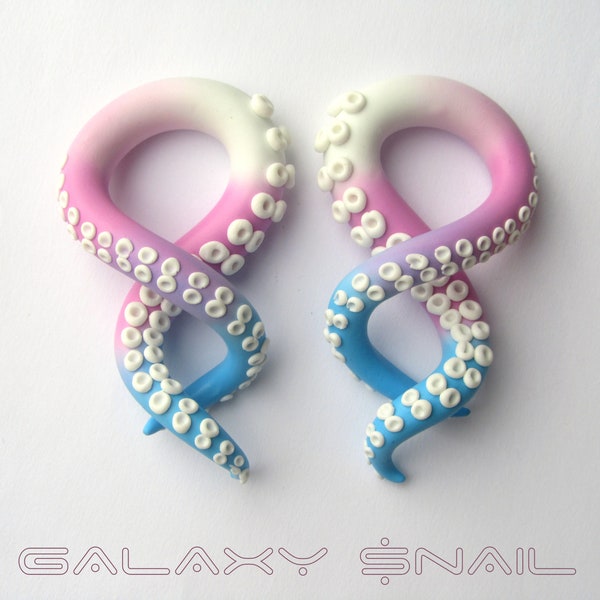 The Galaxy Tentacles  Transgender Flag, earrings, plugs, fake gauges 8g, 6g , 2g, 0g, 00g, 3/8", 1/2", 9/16", 5/8", 3/4",7/8", 1"