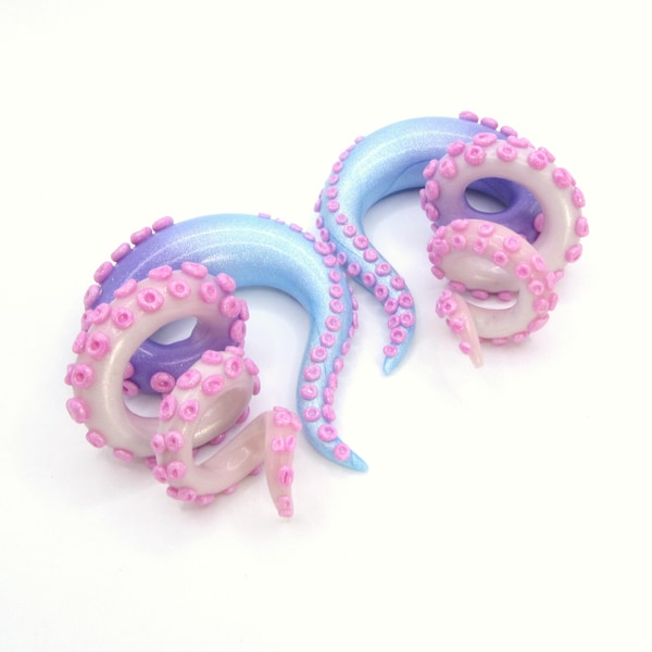 Roze paarse neppe tentakelmeters, pastel Goth-octopusstekkers, glinsterende Mermaidcore-oorbellen, unieke Alt-sieraden 6g-1"