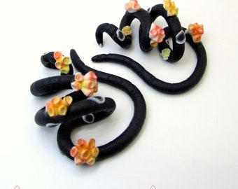 The Black Coral Reef Gauges / earrings / plugs/ fake gauges 8g, 6g , 2g, 0g, 00g, 3/8", 1/2", 9/16", 5/8", 3/4",7/8", 1"