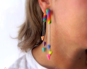 Orecchini a forma di cuore arcobaleno, dilatatori finti, misure 6g, 2g, 0g, 00g, 3/8", 1/2", 9/16", 5/8", 3/4", 7/8", 1"