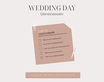 Wedding Day Questionnaire, Template, Photographer Forms, Wedding Photography, Photography Prep Guide, Business Forms, Questionnaire