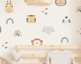 Kids Jungle Safari Animals Wall Decal Boho Nursery Wall Decal Sticker REMOVEABLE Wall Decal Girls Room Decal Kids Room Decor Boys Room Decal