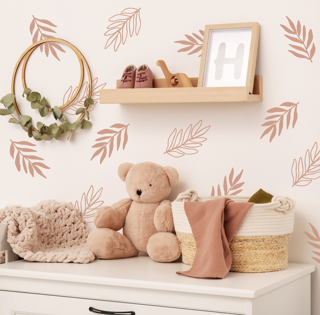 Boho Leaves Wall Decal Flower Nursery Wall Decal Stickers Living Room ...