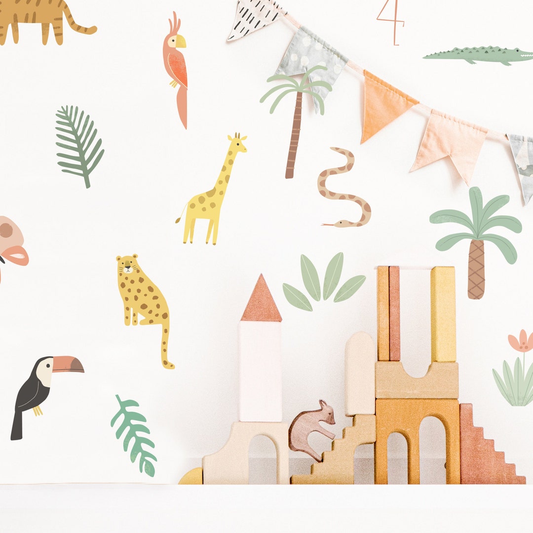 Kids Jungle Safari Animals Wall Decal Boho Nursery Wall Decal Sticker ...