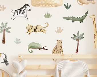 Jungle Safari Animal Wall Decal Fabric Removable Wall Decal Sticker Girls Room Decal Nursery Wall Decor Boys Room Wall Decor Kids Room Decal