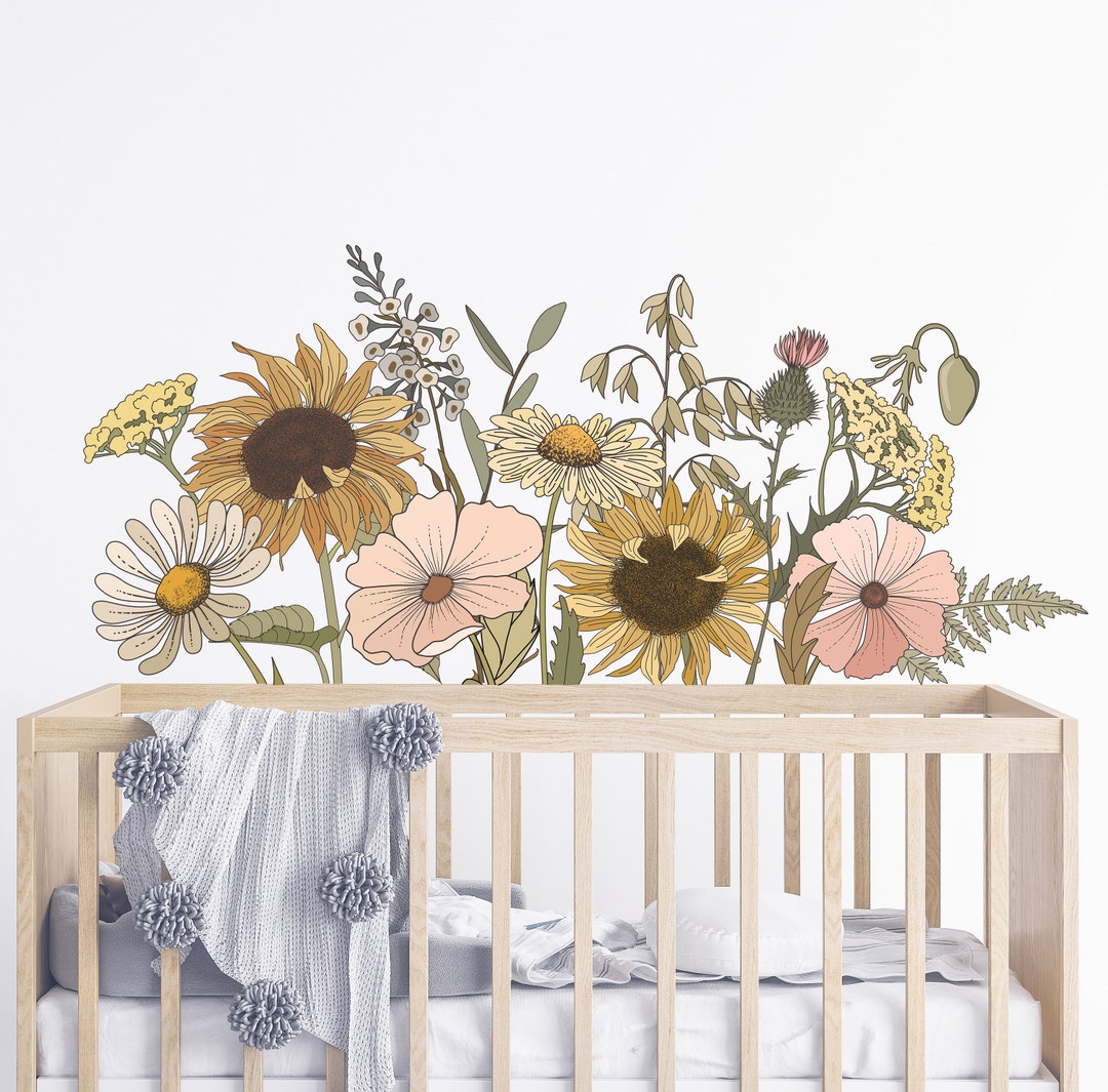 Vintage Floral Wall Decals Boho Nursery Wall Decal Stickers Fabric ...