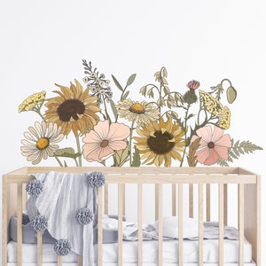 Vintage Floral Wall Decals Boho Nursery Wall Decal Stickers Fabric REMOVEABLE Wall Decal Sticker Boho Nursery Decor Nursery Decals Neutral