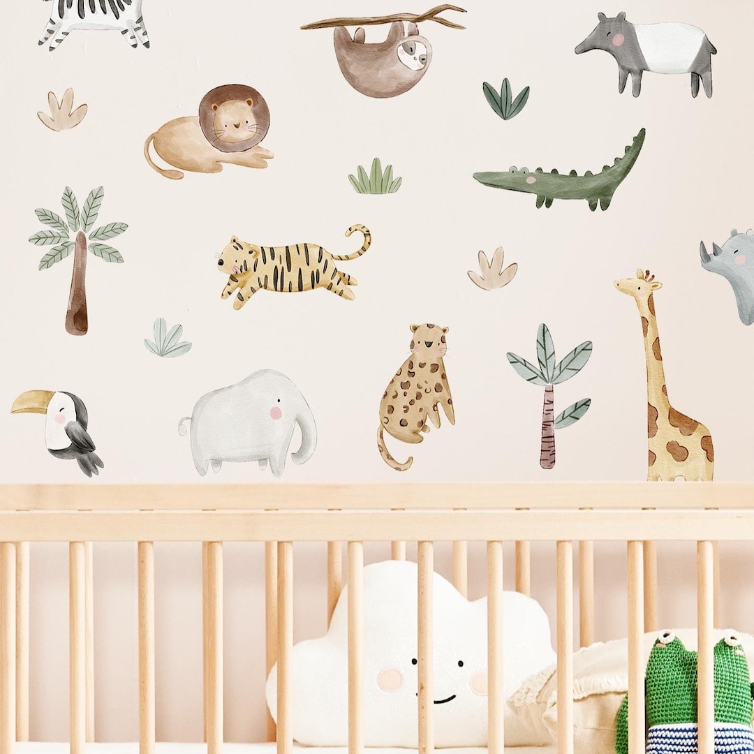 Jungle Safari Animals Wall Decals - Boho Nursery Decor, Removable Wall ...