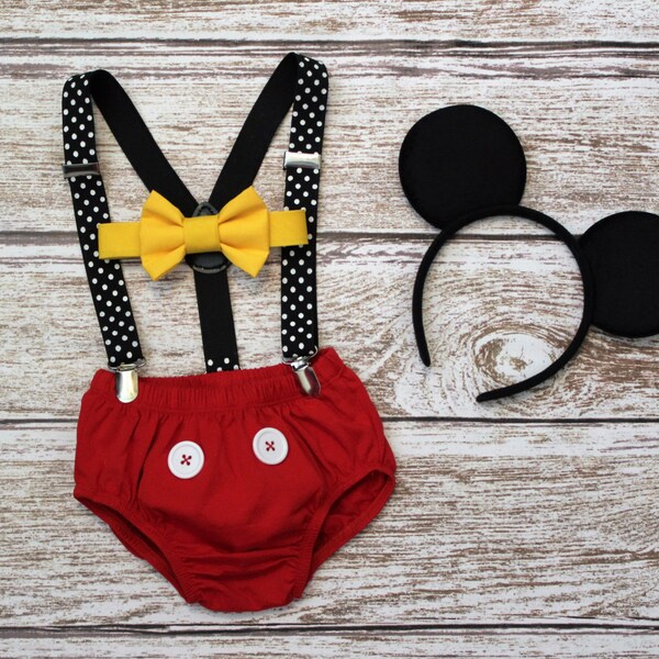 Mickey Mouse Birthday Outfit, Mouse First Birthday Outfit, Boys Cake Smash Outfit, PLEASE READ LISTING