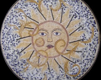 Sun Mosaic Medallion Tile: Handcrafted Marble, Indoor/Outdoor