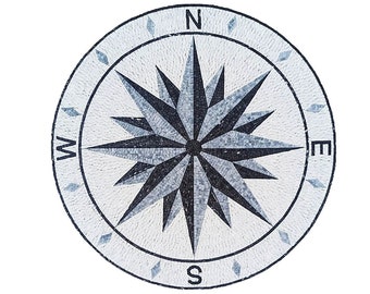 Handcrafted Marble Mosaic Tile: Compass Rose Medallion