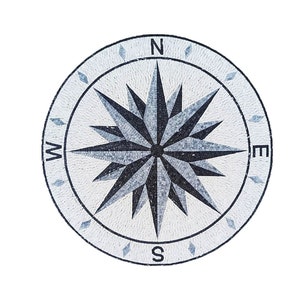 Handcrafted Marble Mosaic Tile: Compass Rose Medallion