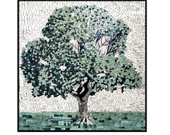 Oak Tree Marble Mosaic Tile: Handcrafted Kitchen Backsplash Mural