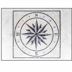 Black White Square Compass Rose Marble Mosaic Medallion Tiles. Hand cut Mosaic, Customization available, Indoor/Outdoor Ok. Roman Mosaics