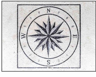 Hand Cut Marble Mosaic Tile: Black White Compass Rose Medallion