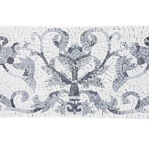 Black and White Flower Backsplash Marble Mosaic Tiles. Handcrafted Mural Wall Panel Tiles, Indoor/Outdoor Ok.Roman Mosaic Shipping Worldwide