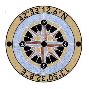Custom Coordinates Compass Rose Nautical Marble Mosaic Medallion Tiles. Customization available,Hand cut Roman Mosaics.