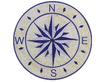 Blue Compass Rose Nautical Marble Mosaic Medallion Tiles for Flooring or Walls. Customization available,Backsplash or Flooring / Shower Pan