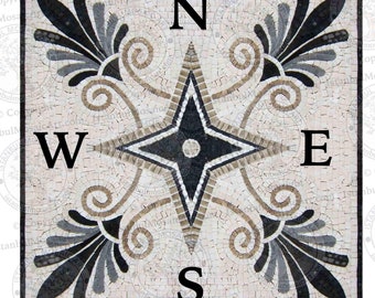 Floral Compass Marble Mosaic Backsplash: Nautical Kitchen Art
