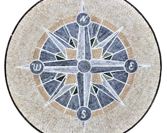 Compass Rose Marble Mosaic Tile: Nautical Kitchen Backsplash Medallion