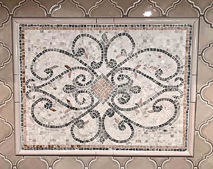Featured listing image: Backsplash Marble Mosaic Tiles. Handcrafted Mural Wall Panel Tiles, Indoor/Outdoor Ok.Roman Mosaic Shipping Worldwide