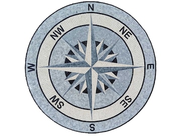 Nautical Monochrome Marble Mosaic Medallion