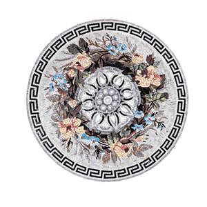 Floral Marble Mosaic Medallion Flooring Tile Design. Customization available, Indoor/Outdoor Ok.Handcut Roman Style Art Mosaics