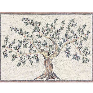 Olive Tree Backsplash With Purple Fruits Mosaic Tile Handcrafted Mosaic,Customization available Indoor/Outdoor Ok. Handcrafted Roman Mosaics