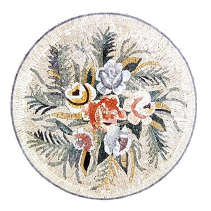 Floral Mosaic Tile Medallion: Hand-Cut Marble for Kitchen Backsplash