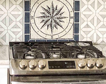 Black White Square Compass Mosaic Medallion