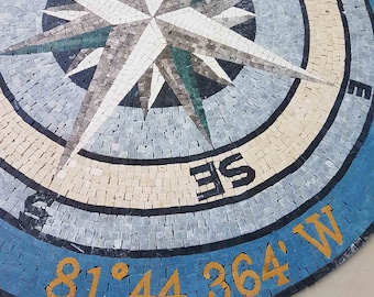 Custom Nautical Compass Rose Marble Mosaic Tile Medallion
