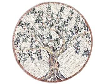Hand Cut Olive Tree Mosaic Tile: Round Medallion Backsplash