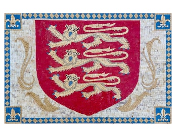Custom Coat of Arms Marble Mosaic Tile: Lions & Fleur de Lis Backsplash