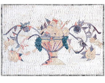 Handcrafted Marble Mosaic Tile Art: Vase Backsplash, Custom Indoor/Outdoor
