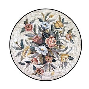 Floral Mosaic Tile Medallion: Handmade Marble Backsplash