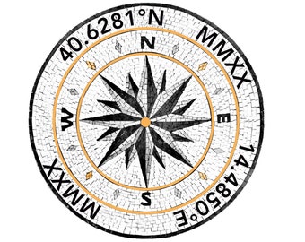 Compass Nautical Coordinates Mosaic Medallion