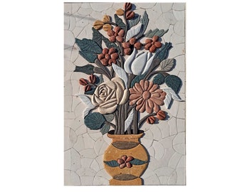 Solid Large Pieces Flower Backsplash Mural Marble Mosaic Tiles. Handcrafted Mosaic, Customization available, Indoor/Outdoor Ok. Handcrafted