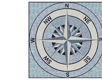 Monochrome Square Compass Nautical Marble Mosaic Medallion
