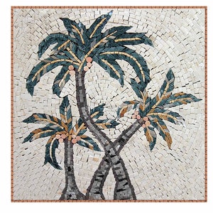 Kokosnussbaum Backsplash Wandbild Marmor Mosaikfliesen. Handgefertigtes Mosaik, Individualisierung möglich, Indoor/Outdoor Ok. Handgefertigte römische Mosaike