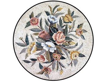 Floral Mosaic Tile Medallion: Handmade Marble Backsplash
